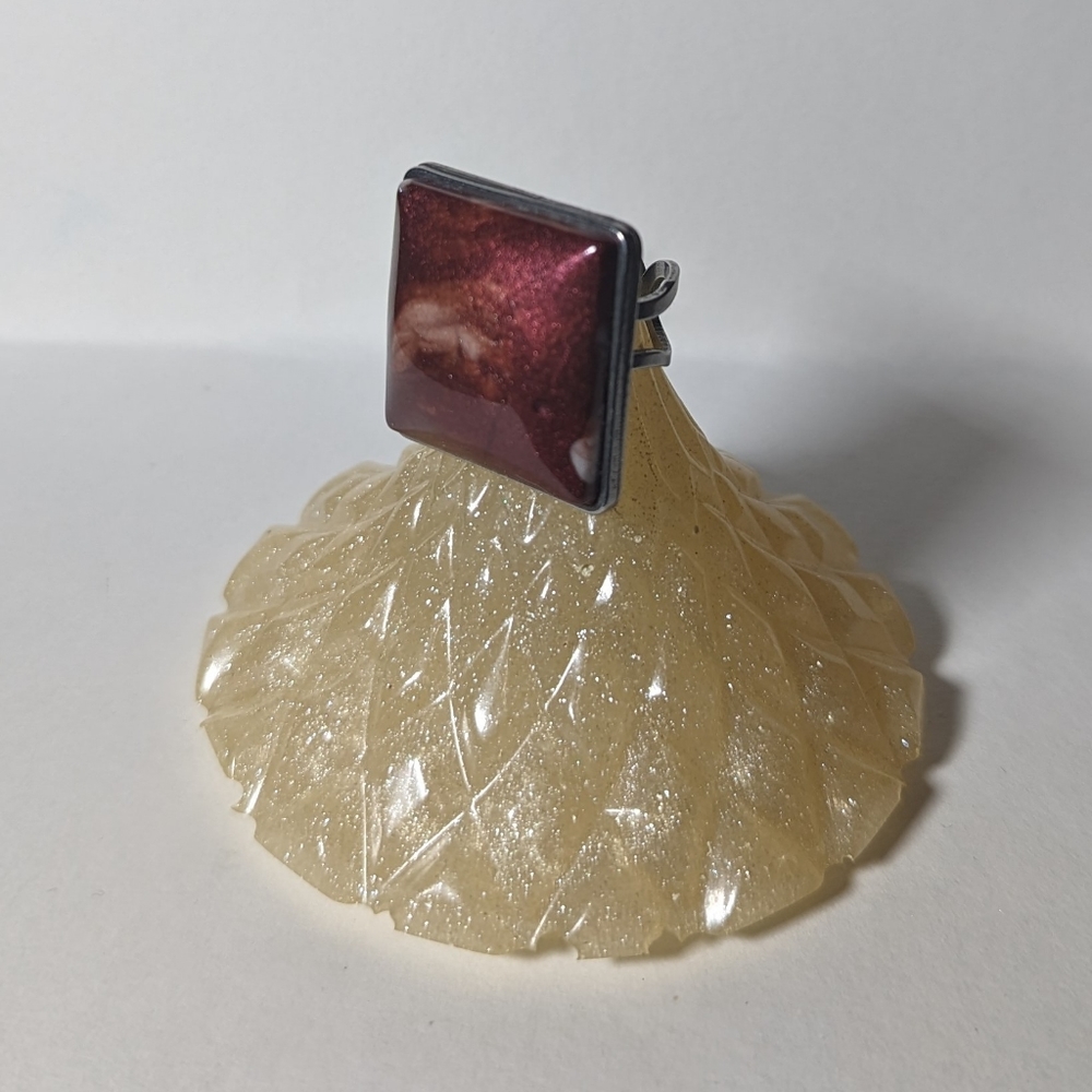 Ruby Red And White Square Statement Ring - image 3